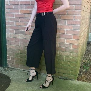 WHBM Wide Leg Buckle Crop Pants, Black, 00P